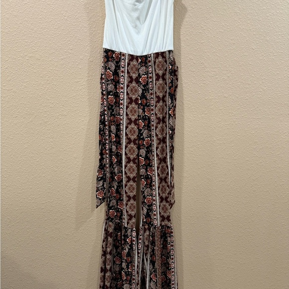 Women's small Forever 21 White and Brown Bohemian Jumpsuit - Picture 1 of 5